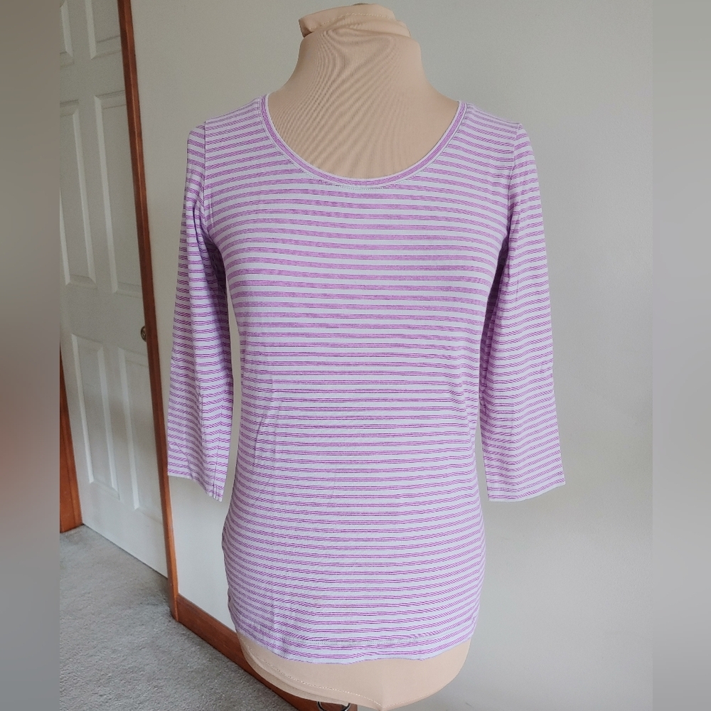 VGUC Eddie Bauer 3/4 sleeve shaped stripe top